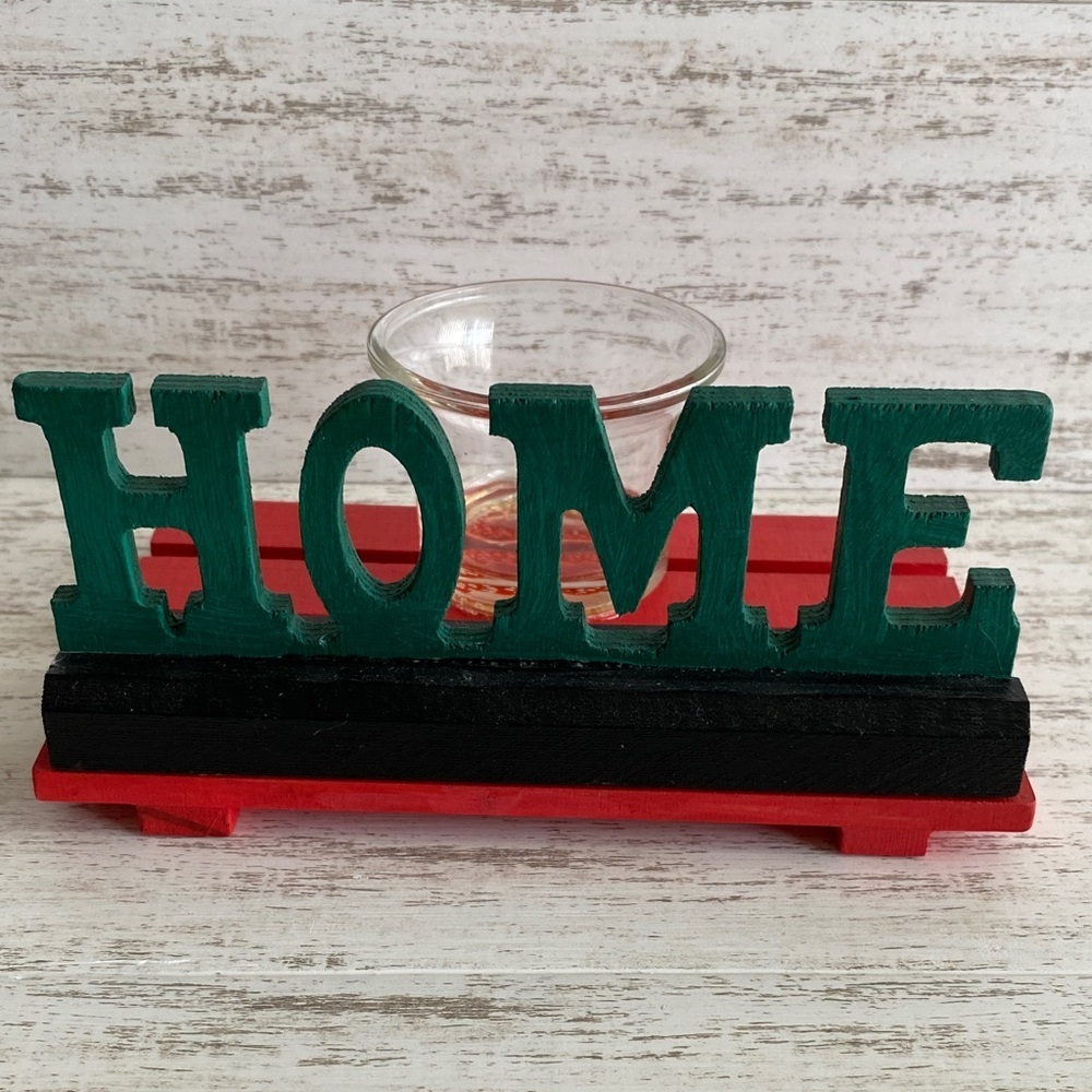 Handmade Wooden HOME Votive Candle Holder Rustic Christmas Decor